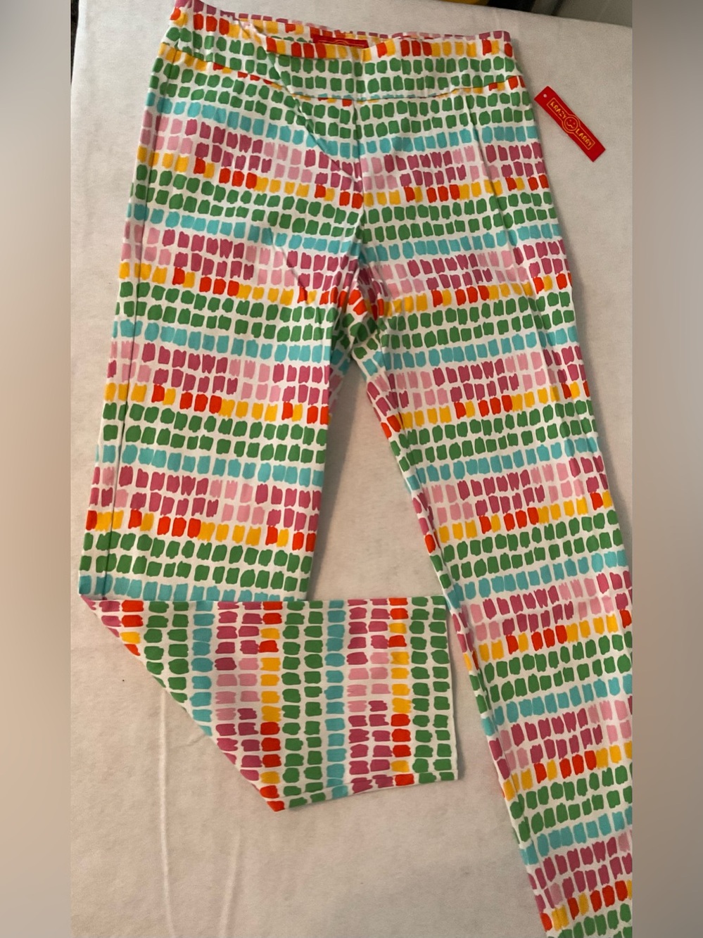 Krazy Larry Woman’s Multicolor Mosaic Print Stretch Pull-on Pants Made in USA